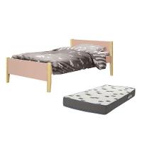 Cama Solteiro Simba Rosa Fosco Pés Madeira Natural Com Colchão D33 - Reller Móveis Rosa Fosco - 1