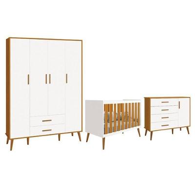Dormitório Infantil Isis Guarda Roupa 4 Portas, Cômoda 1 Porta E Berço Branco/savana - Reller Móveis