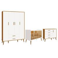 Dormitório Infantil Isis Guarda Roupa 4 Portas, Cômoda 1 Porta E Berço Branco/savana - Reller Móveis - 1