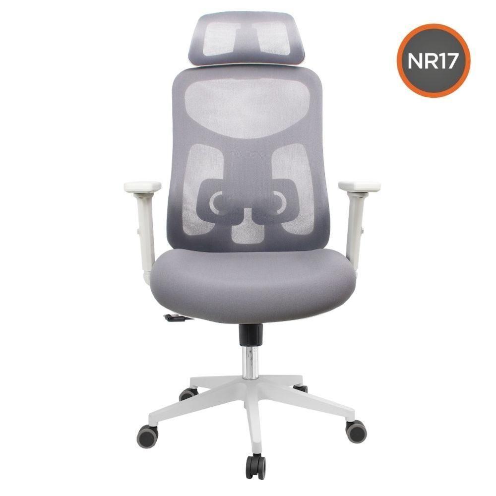 Cadeira Escritório Nr-17 Everest Presidente C- Braços Fratini Encosto Tela Gelo-cinza Base Rodízio - 2