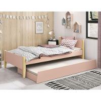 Bicama Solteiro Simba Rosa Fosco Com Pés Madeira Natural - Reller Móveis Rosa Fosco - 2