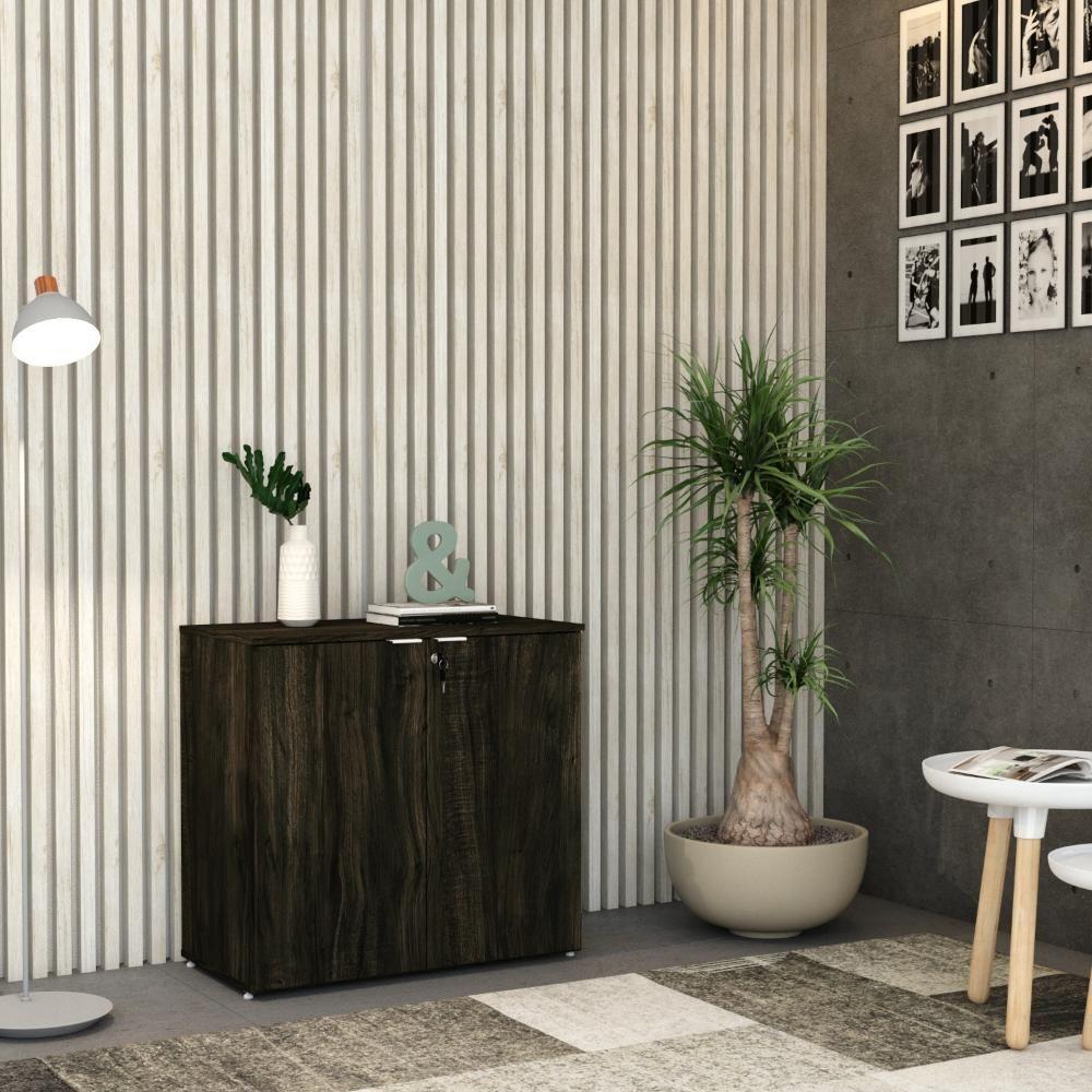 Armário Baixo Com 02 Portas 75x80x42cm Wlab80 Carvalho Dark Branco - 3