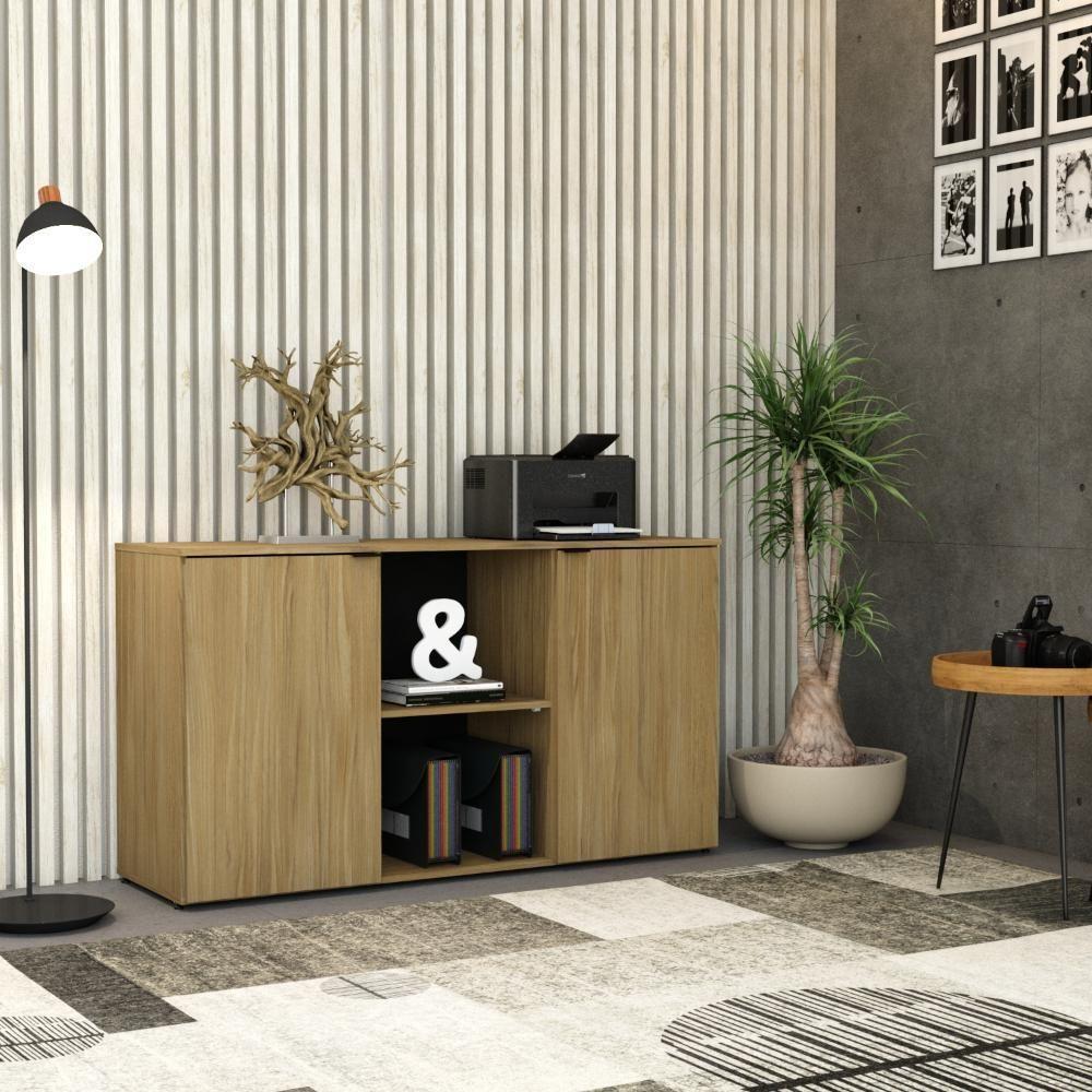 Armário Baixo Com 02 Portas E Nicho 75x135x42cm Wlab135 Preto Vermont Oak - 2