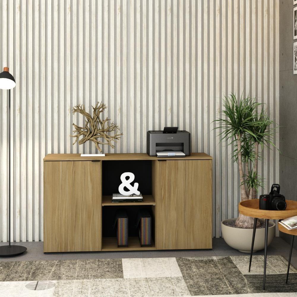 Armário Baixo Com 02 Portas E Nicho 75x135x42cm Wlab135 Preto Vermont Oak - 4