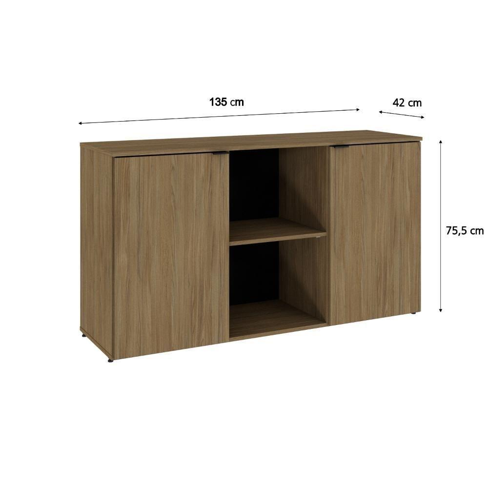 Armário Baixo Com 02 Portas E Nicho 75x135x42cm Wlab135 Preto Vermont Oak - 6