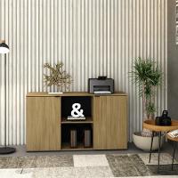 Armário Baixo Com 02 Portas E Nicho 75x135x42cm Wlab135 Preto Vermont Oak