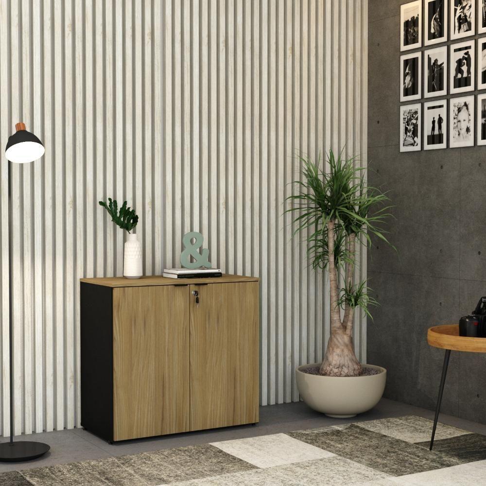 Armário Baixo Com 02 Portas 75x80x42cm Wlab80 Preto Tx Com vermont Oak - 2