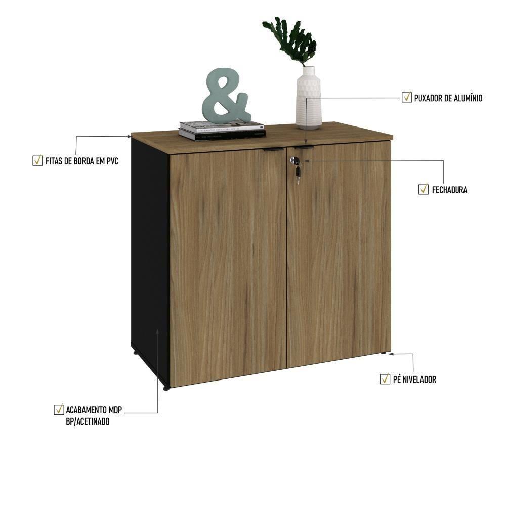 Armário Baixo Com 02 Portas 75x80x42cm Wlab80 Preto Tx Com vermont Oak - 3