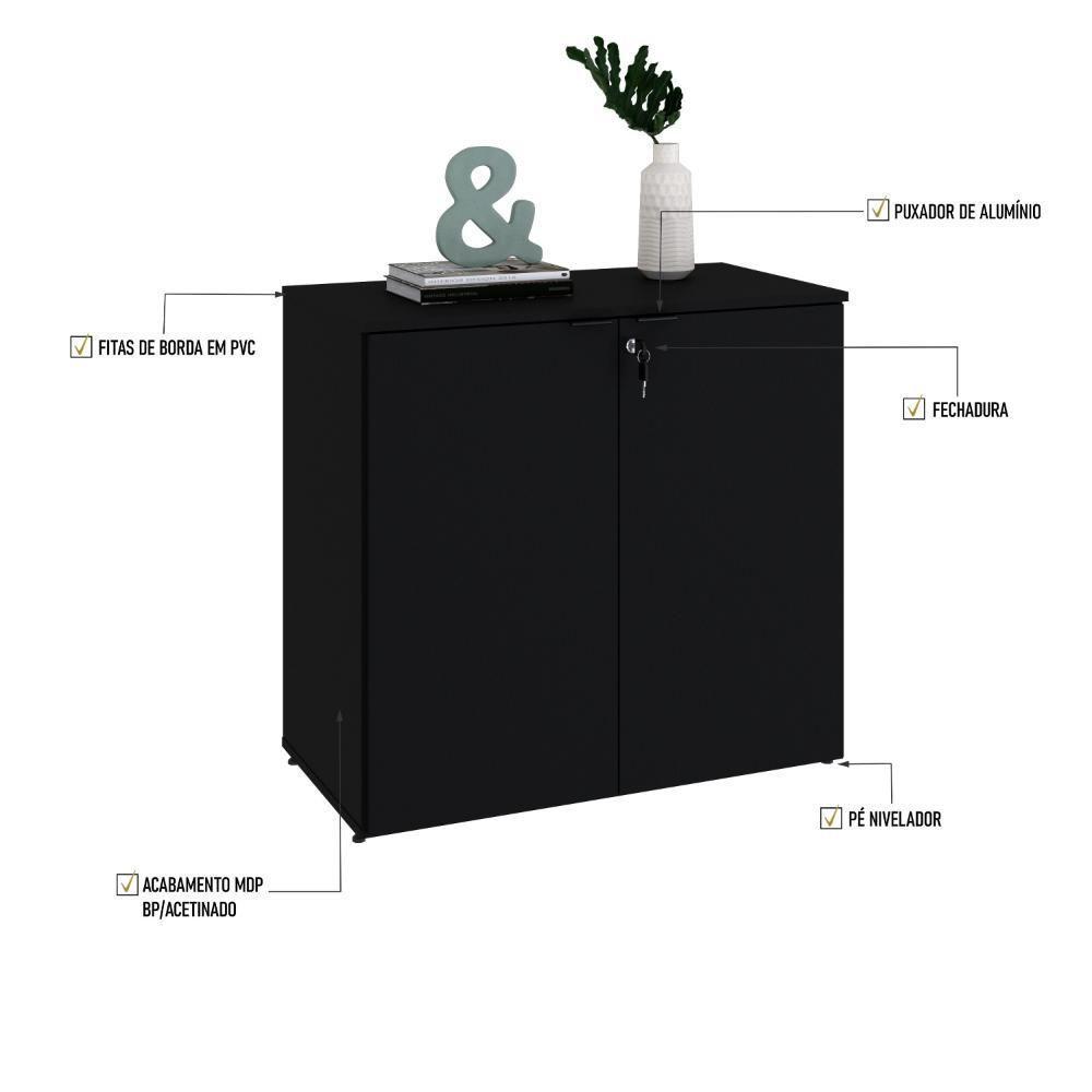 Armário Baixo Com 02 Portas 75x80x42cm Wlab80 Preto ônix - 3