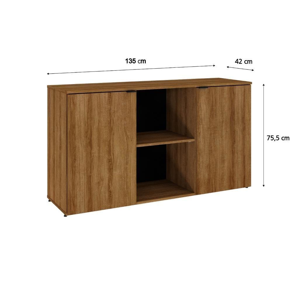 Armário Baixo Com 02 Portas E Nicho 75x135x42cm Wlab135 Preto Lâmina Mel - 3