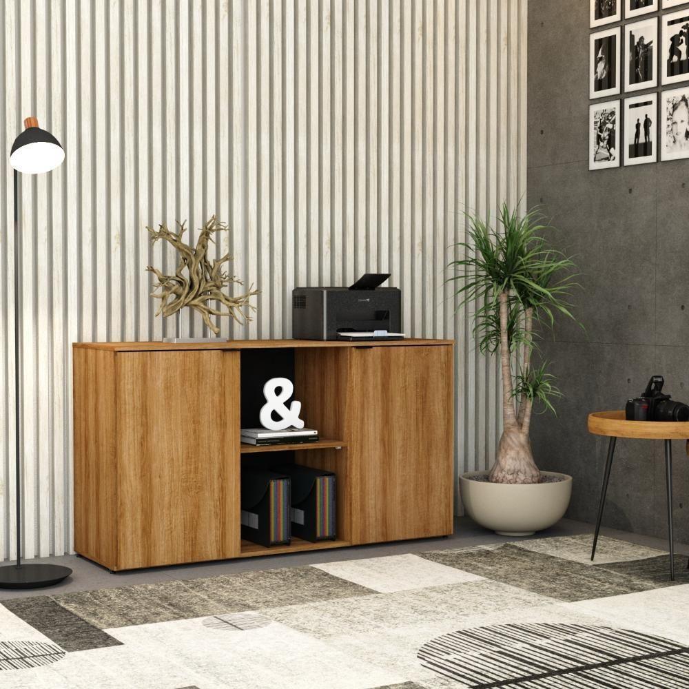 Armário Baixo Com 02 Portas E Nicho 75x135x42cm Wlab135 Preto Lâmina Mel - 4