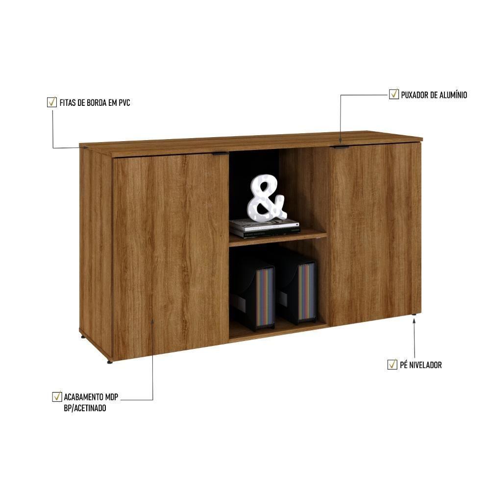 Armário Baixo Com 02 Portas E Nicho 75x135x42cm Wlab135 Preto Lâmina Mel - 5