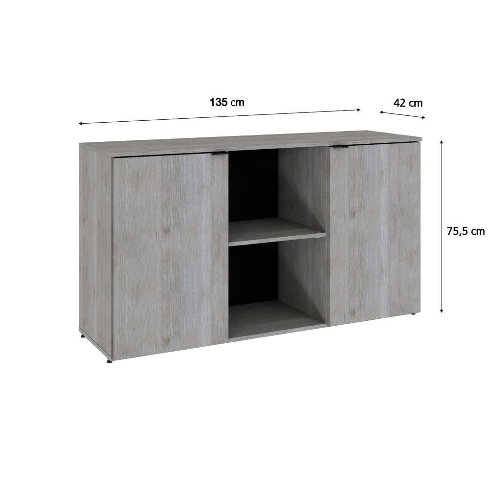 Armário Baixo Com 02 Portas E Nicho 75x135x42cm Wlab135 Preto Snow - 3