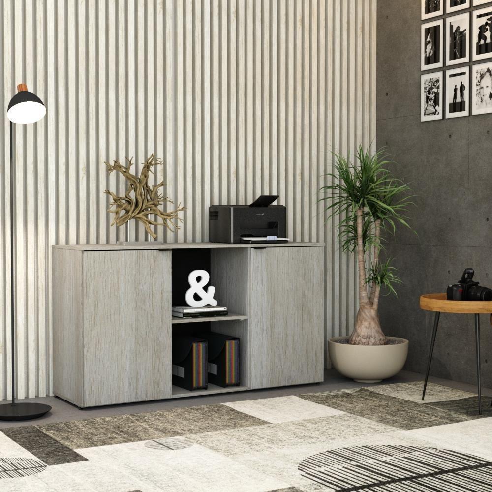 Armário Baixo Com 02 Portas E Nicho 75x135x42cm Wlab135 Preto Snow - 4