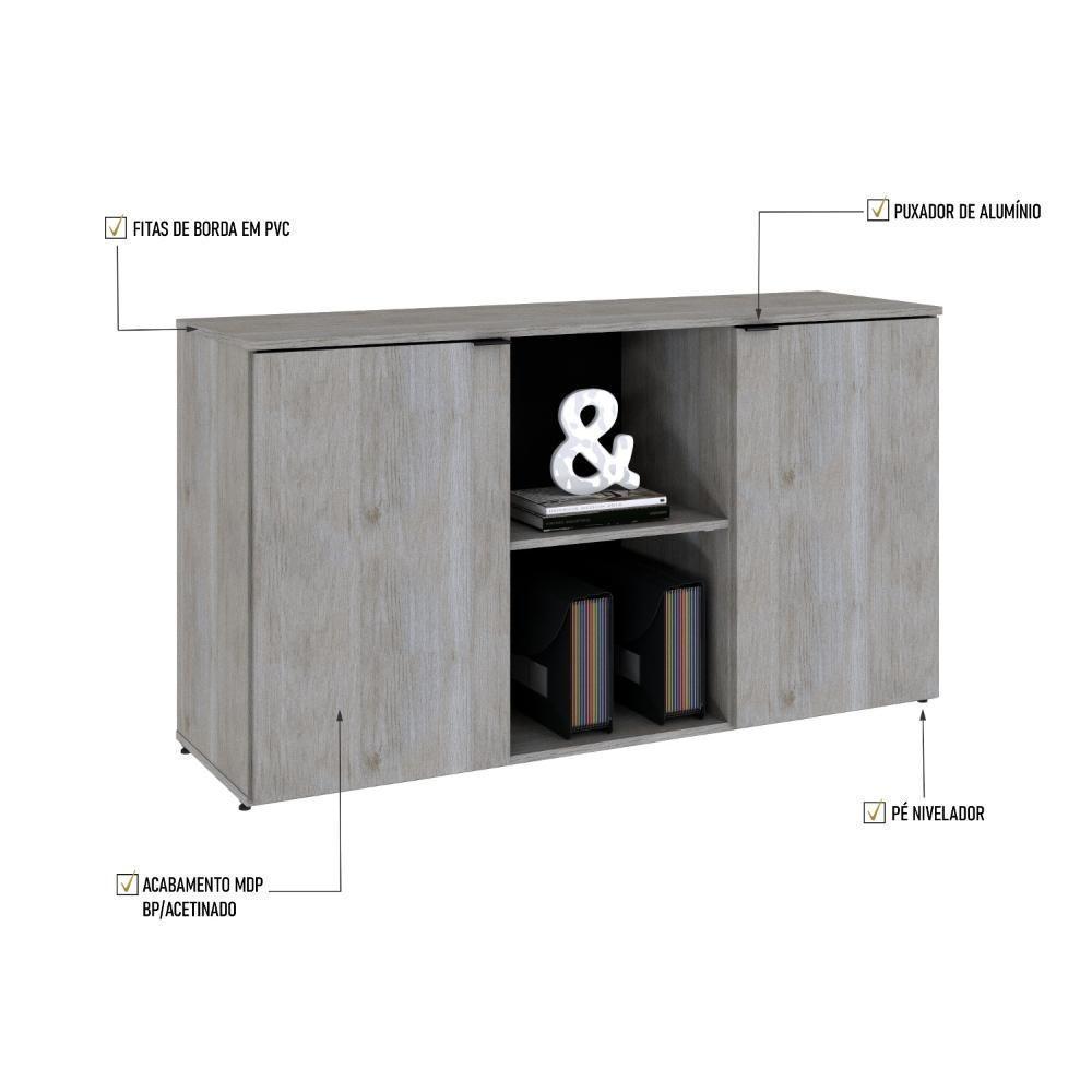 Armário Baixo Com 02 Portas E Nicho 75x135x42cm Wlab135 Preto Snow - 5