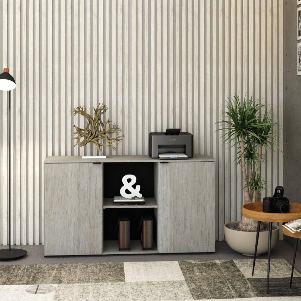 Armário Baixo Com 02 Portas E Nicho 75x135x42cm Wlab135 Preto Snow - 6