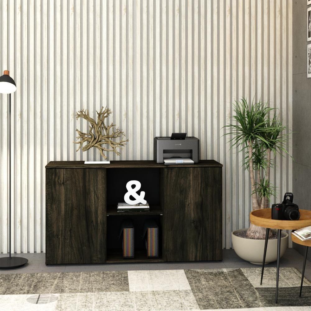 Armário Baixo Com 02 Portas E Nicho 75x135x42cm Wlab135 Carvalho Dark Preto - 4