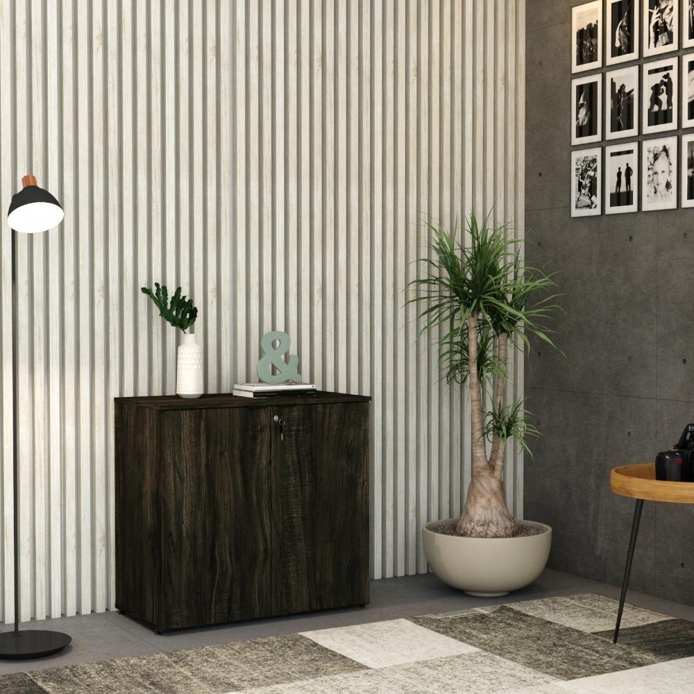 Armário Baixo Com 02 Portas 75x80x42cm Wlab80 Carvalho Dark Preto - 2