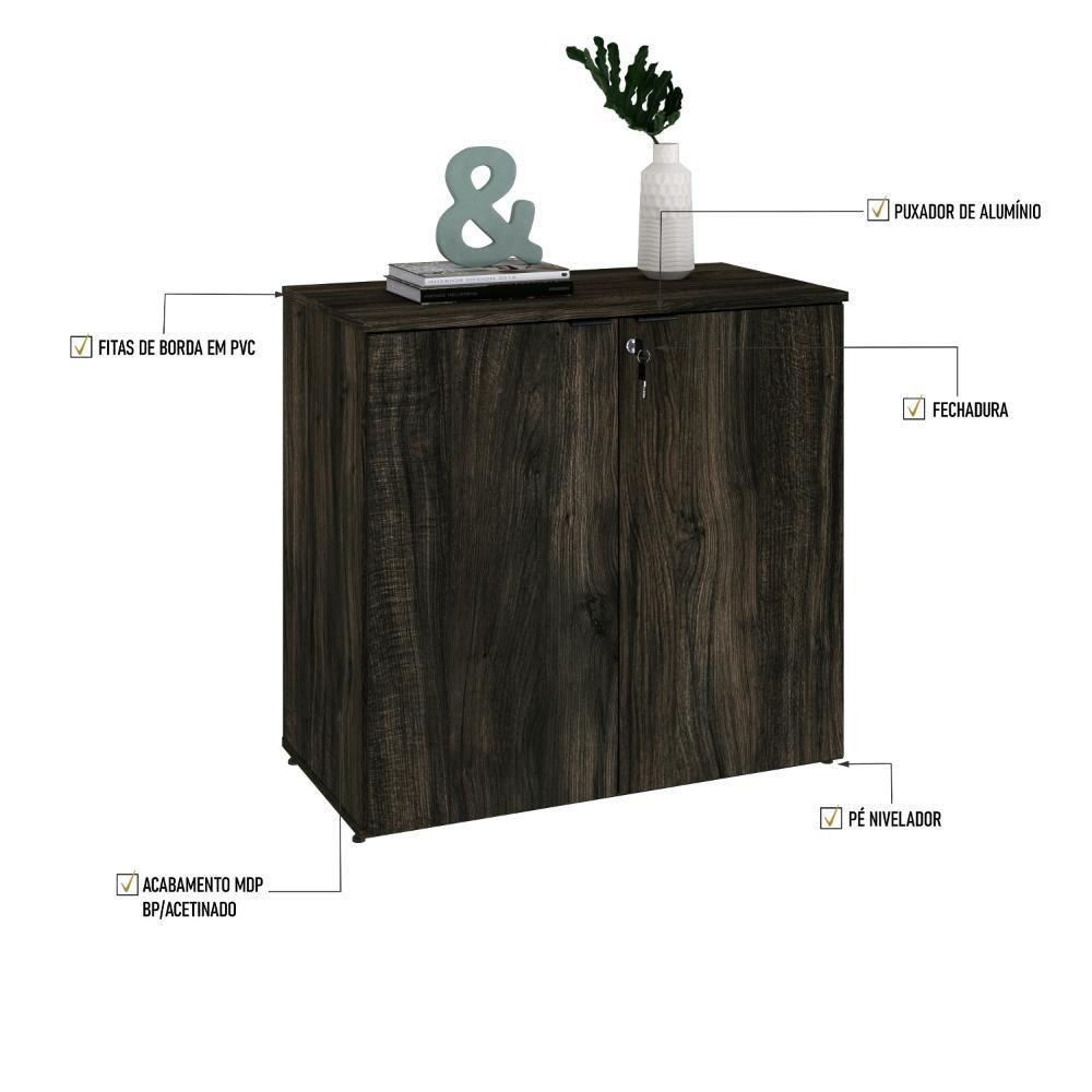 Armário Baixo Com 02 Portas 75x80x42cm Wlab80 Carvalho Dark Preto - 3