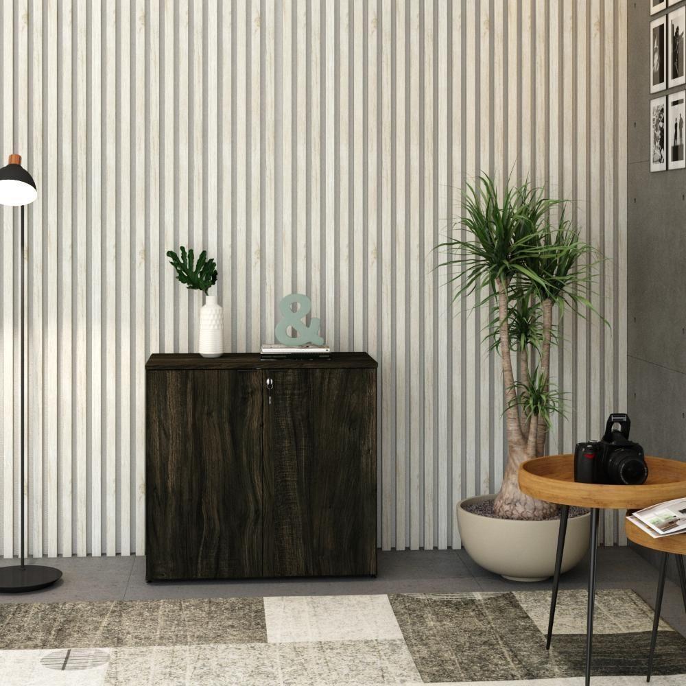 Armário Baixo Com 02 Portas 75x80x42cm Wlab80 Carvalho Dark Preto - 4