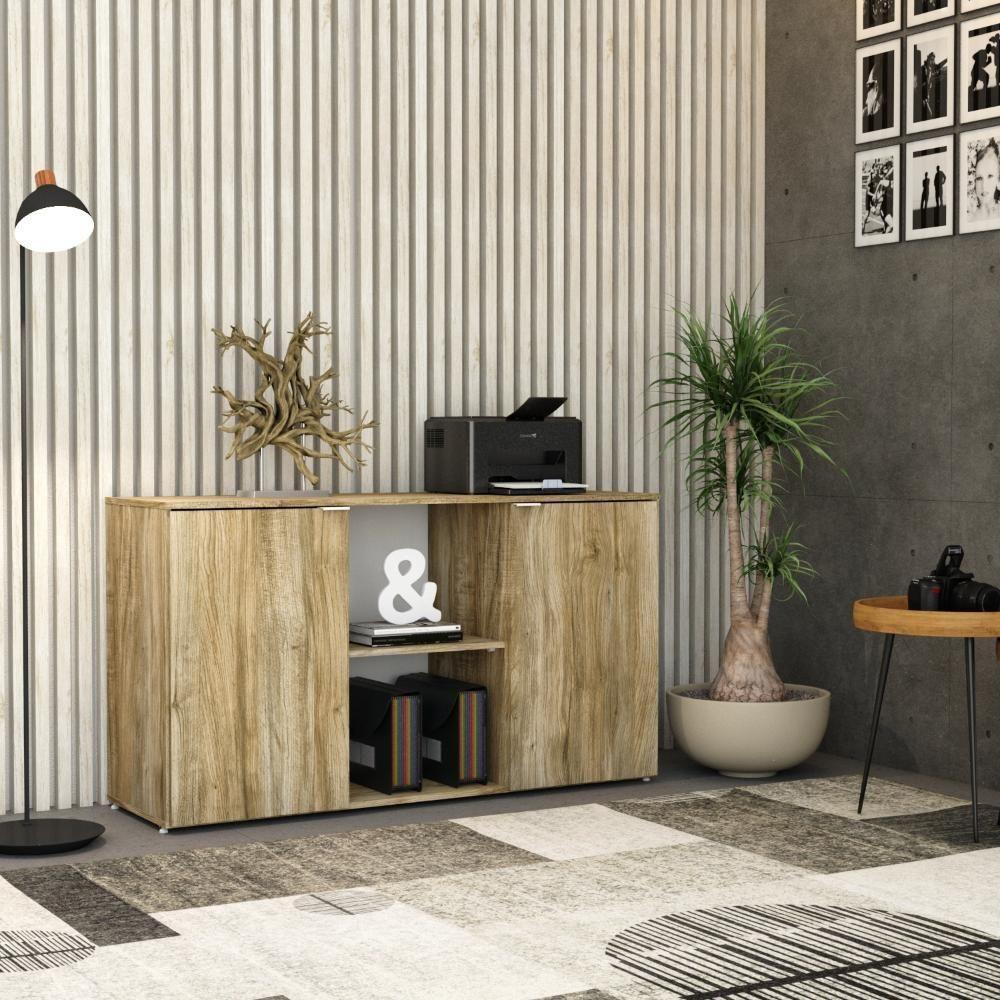 Armário Baixo Com 02 Portas E Nicho 75x135x42cm Wlab135 Carvalho Branco - 4