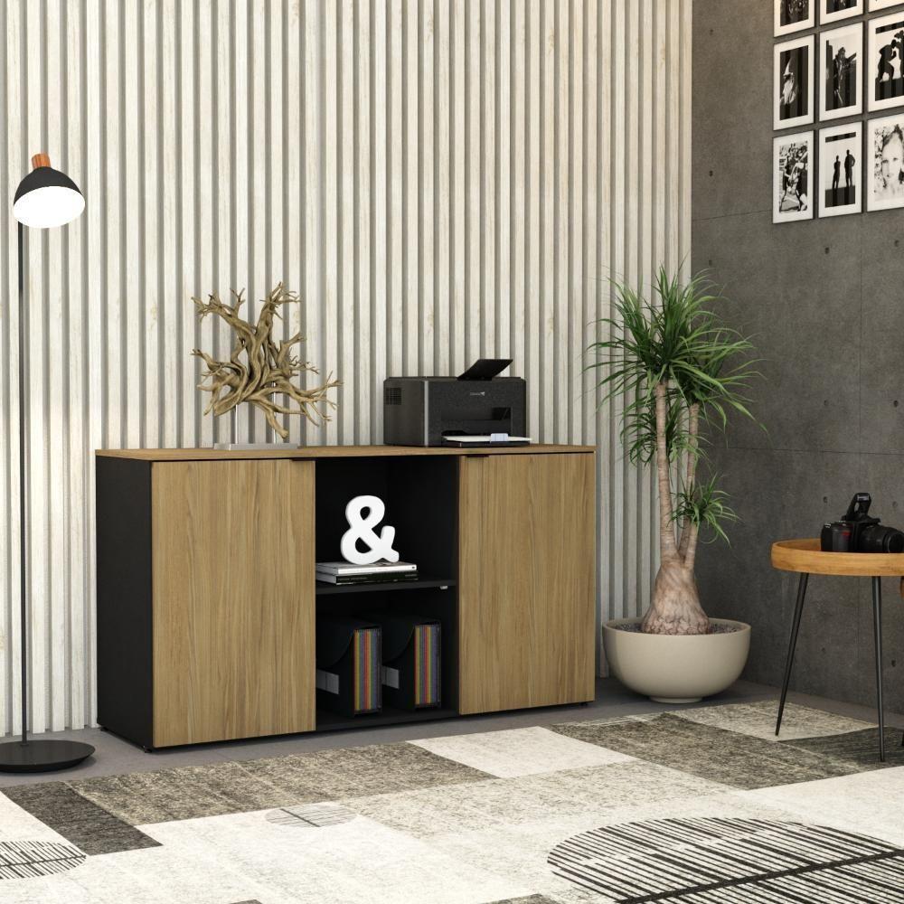 Armário Baixo Com 02 Portas E Nicho 75x135x42cm Wlab135 Preto Tx Com vermont Oak - 2