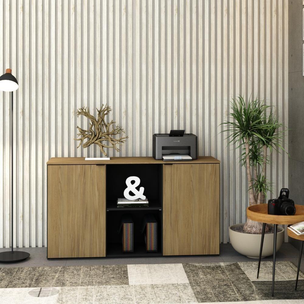 Armário Baixo Com 02 Portas E Nicho 75x135x42cm Wlab135 Preto Tx Com vermont Oak - 4