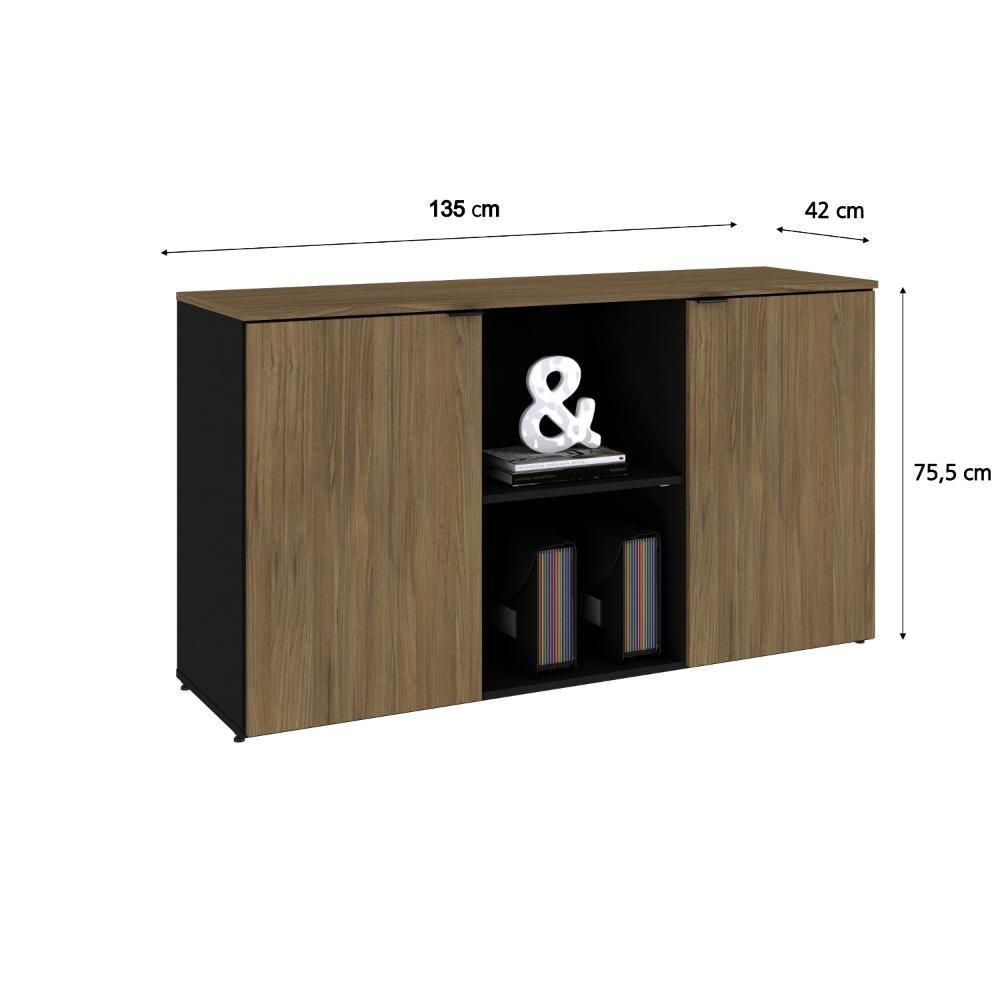 Armário Baixo Com 02 Portas E Nicho 75x135x42cm Wlab135 Preto Tx Com vermont Oak - 6