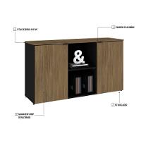 Armário Baixo Com 02 Portas E Nicho 75x135x42cm Wlab135 Preto Tx Com vermont Oak - 3