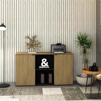 Armário Baixo Com 02 Portas E Nicho 75x135x42cm Wlab135 Preto Tx Com vermont Oak