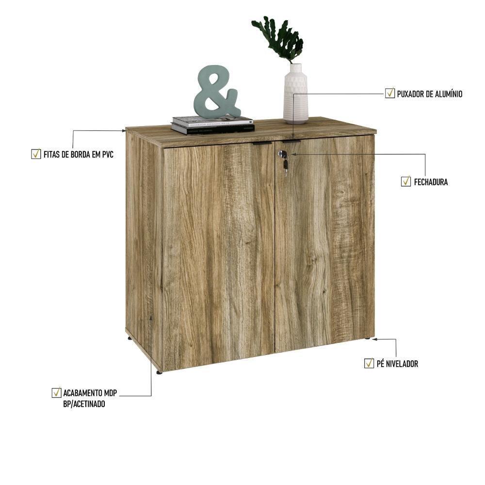 Armário Baixo Com 02 Portas 75x80x42cm Wlab80 Carvalho Preto - 3