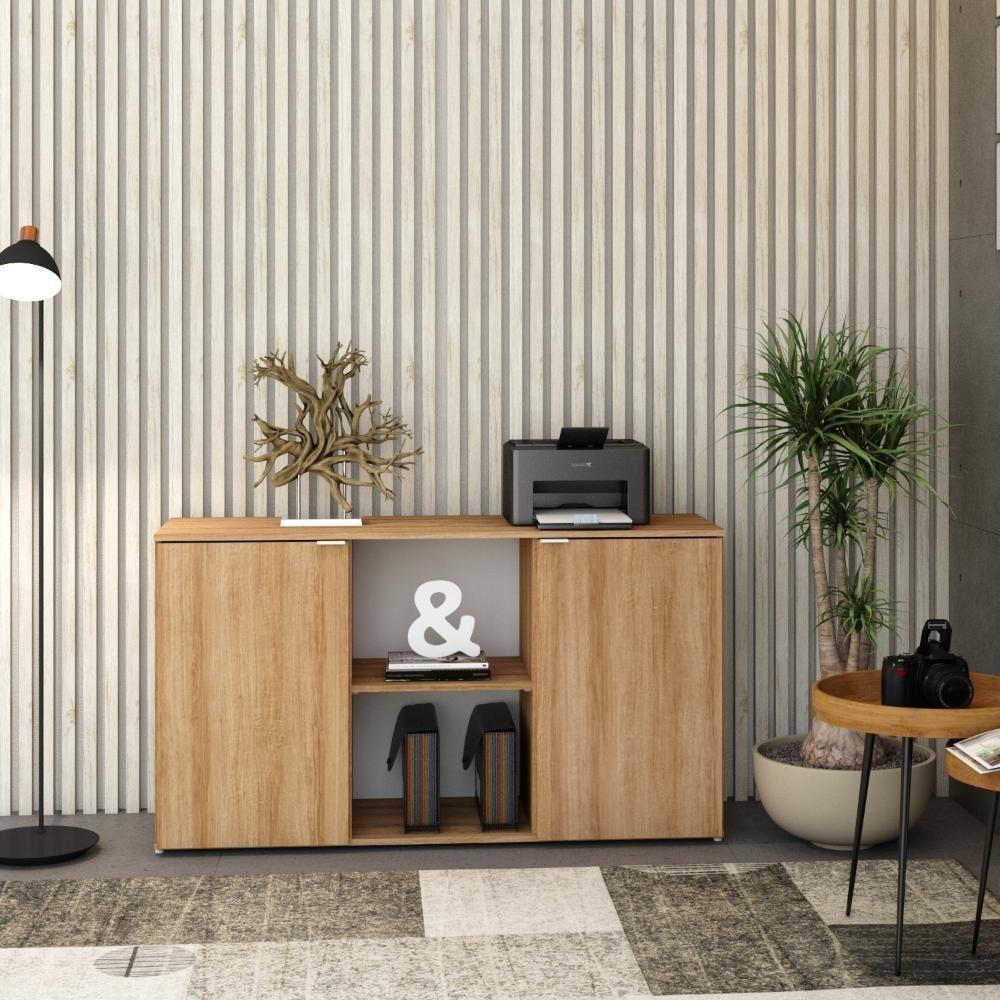 Armário Baixo Com 02 Portas E Nicho 75x135x42cm Wlab135 Lâmina Mel Branco - 4