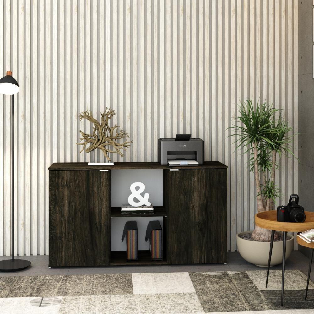 Armário Baixo Com 02 Portas E Nicho 75x135x42cm Wlab135 Carvalho Dark Branco - 4