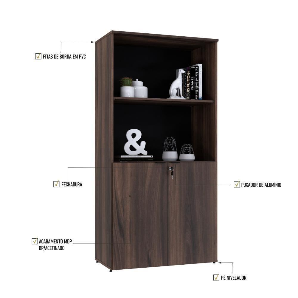 Armário Alto Estante Com 02 Portas 161,5x80x42cm Wlae80 Nogal - Preto - 2