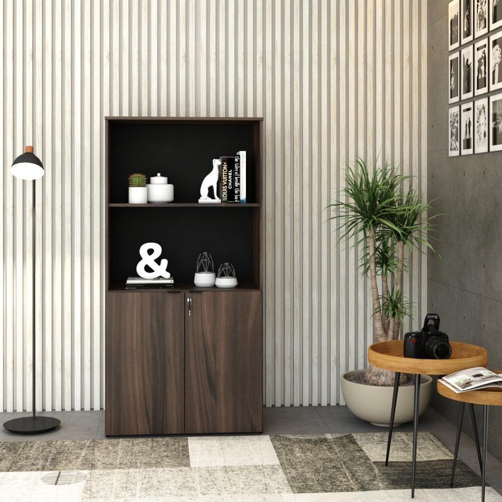 Armário Alto Estante Com 02 Portas 161,5x80x42cm Wlae80 Nogal - Preto - 3