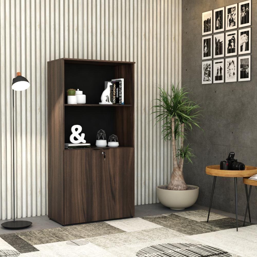 Armário Alto Estante Com 02 Portas 161,5x80x42cm Wlae80 Nogal - Preto - 6