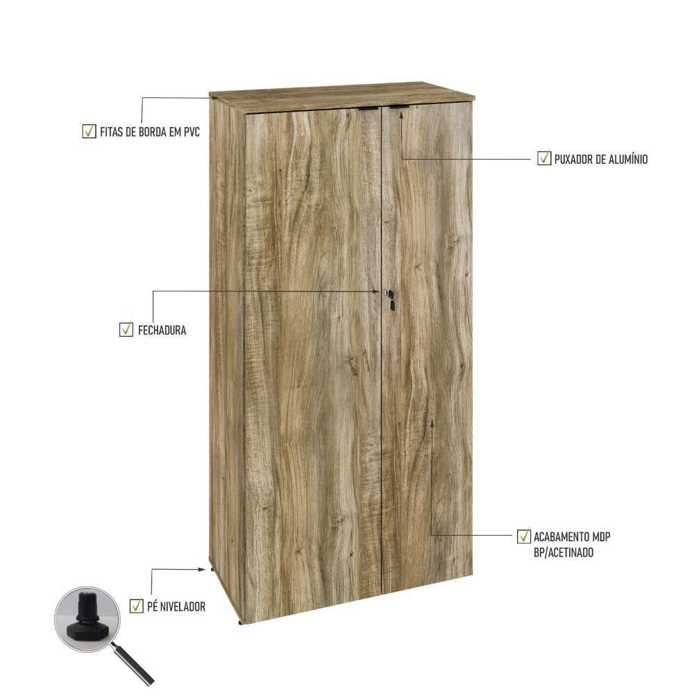 Armário Alto Fechado Com 02 Portas 161,5x80x42cm Wlaf80 Carvalho - Preto - 3