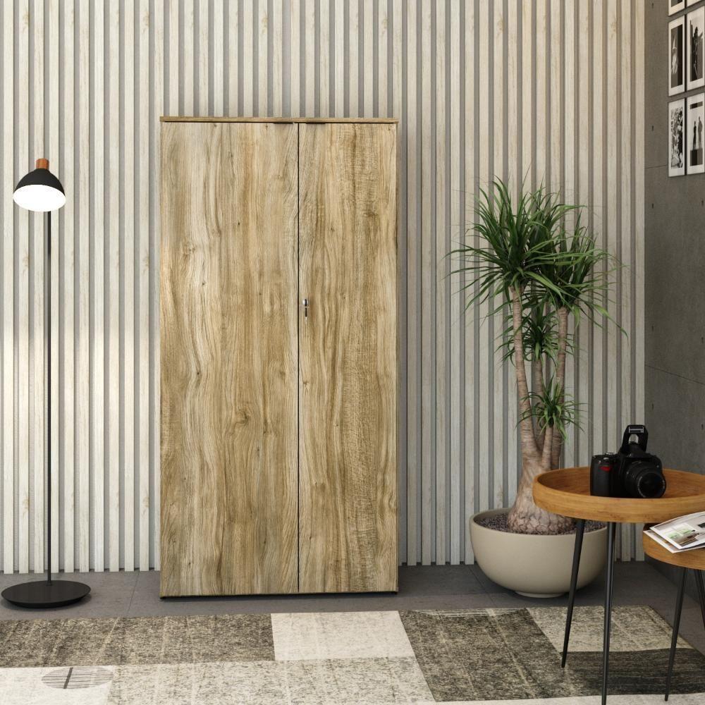 Armário Alto Fechado Com 02 Portas 161,5x80x42cm Wlaf80 Carvalho - Preto - 4