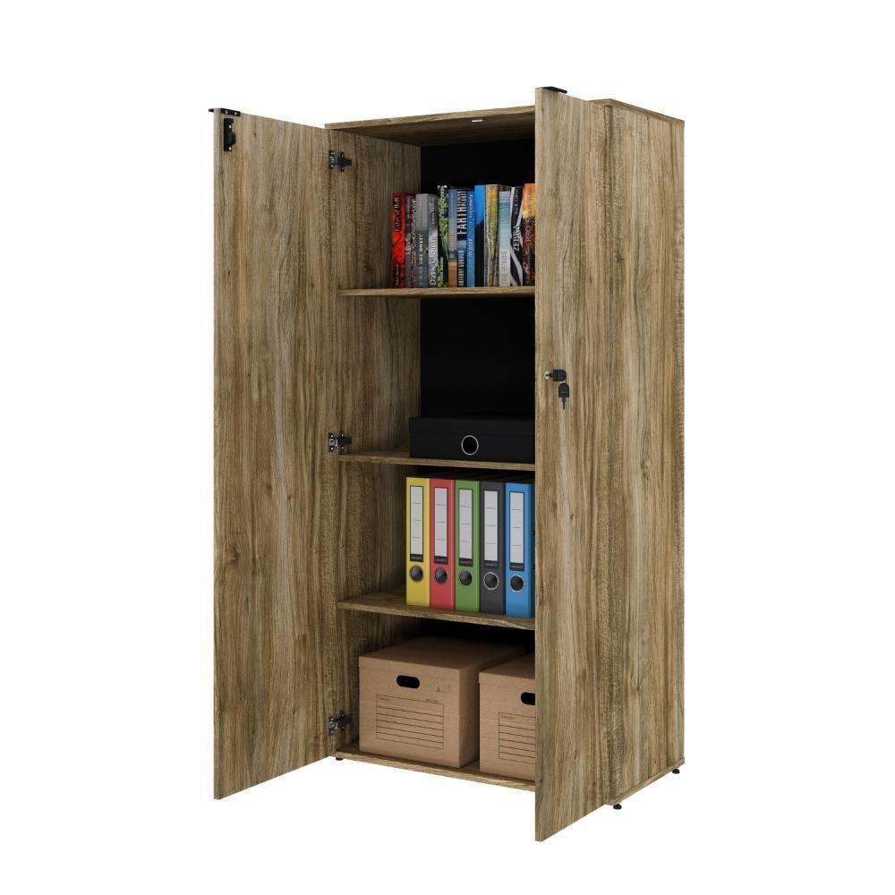 Armário Alto Fechado Com 02 Portas 161,5x80x42cm Wlaf80 Carvalho - Preto - 5