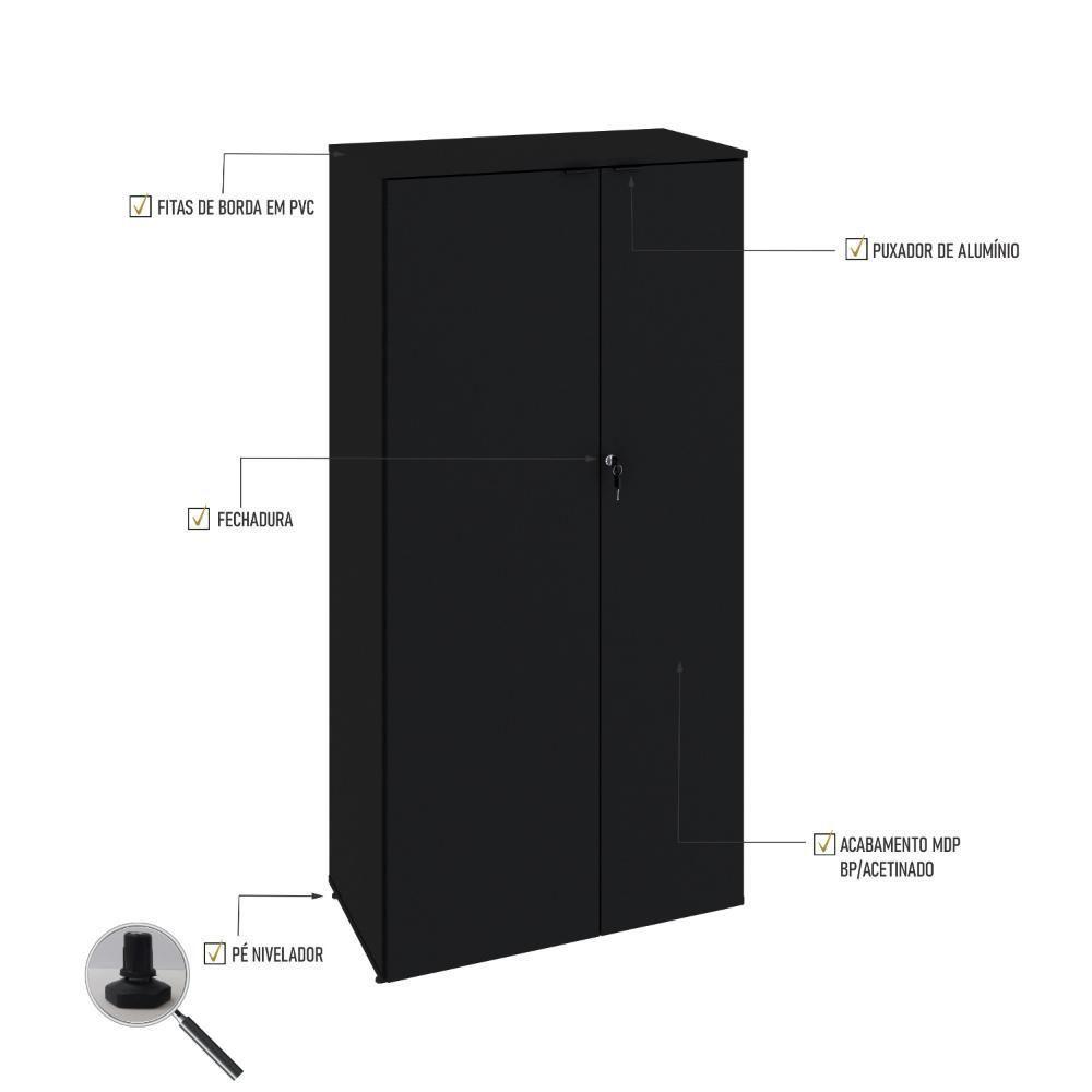 Armário Alto Fechado Com 02 Portas 161,5x80x42cm Wlaf80 Preto Tx - 3