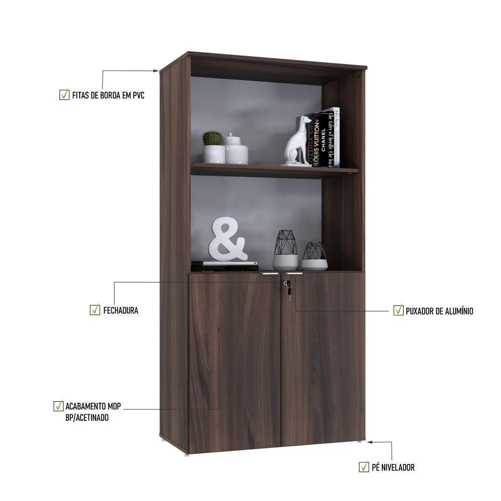 Armário Alto Estante Com 02 Portas 161,5x80x42cm Wlae80 Nogal - Branco - 5