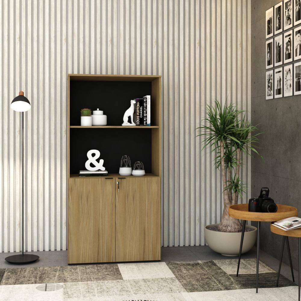 Armário Alto Estante Com 02 Portas 161,5x80x42cm Wlae80 Vermont Oak - Preto - 4