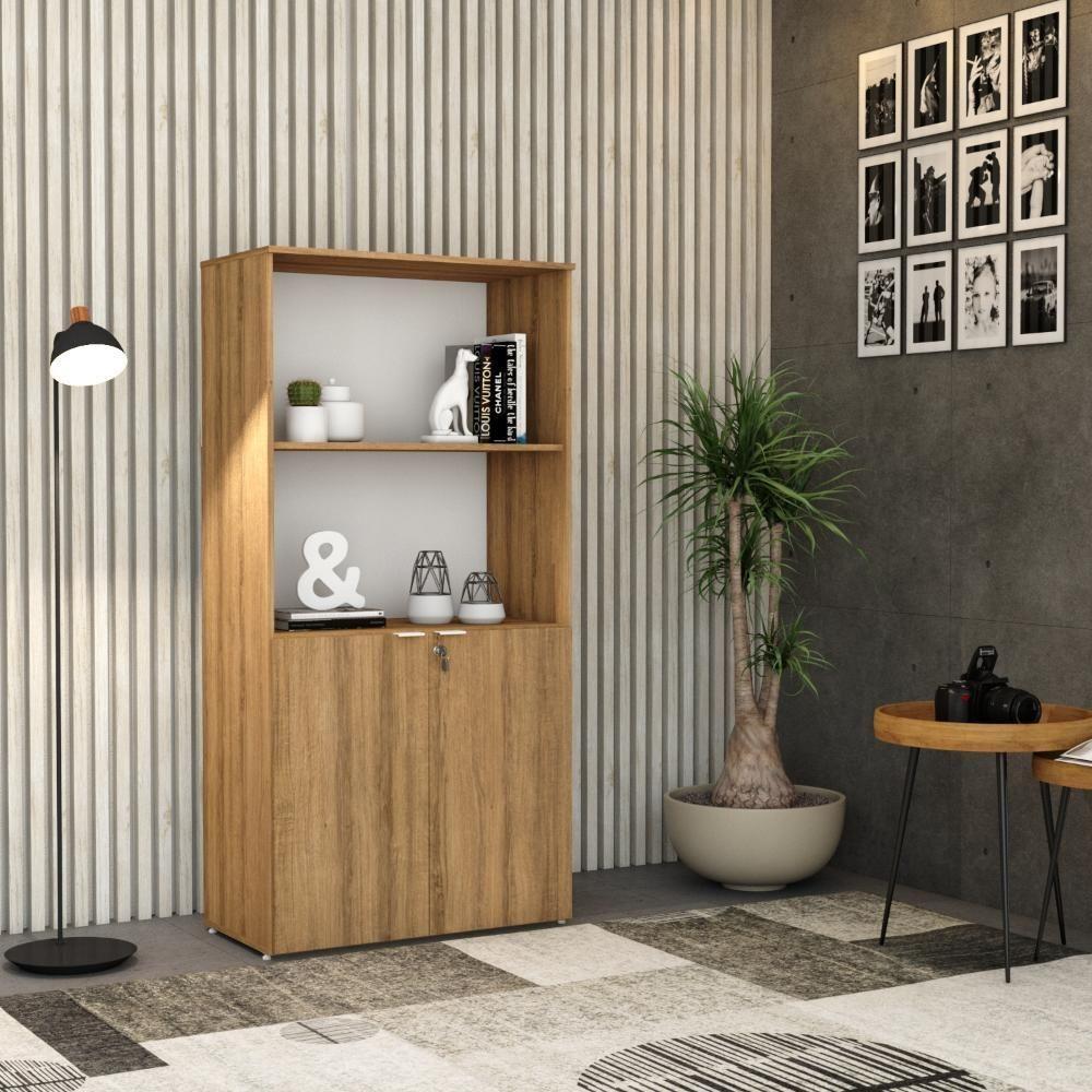 Armário Alto Estante Com 02 Portas 161,5x80x42cm Wlae80 Lâmina Mel - Branco - 2