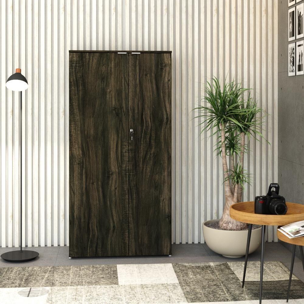 Armário Alto Fechado Com 02 Portas 161,5x80x42cm Wlaf80 Carvalho Dark - Branco - 4