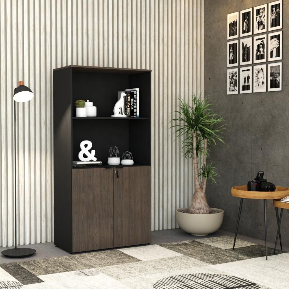 Armário Alto Estante Com 02 Portas 161,5x80x42cm Wlae80 Preto Tx Com terracota - 2