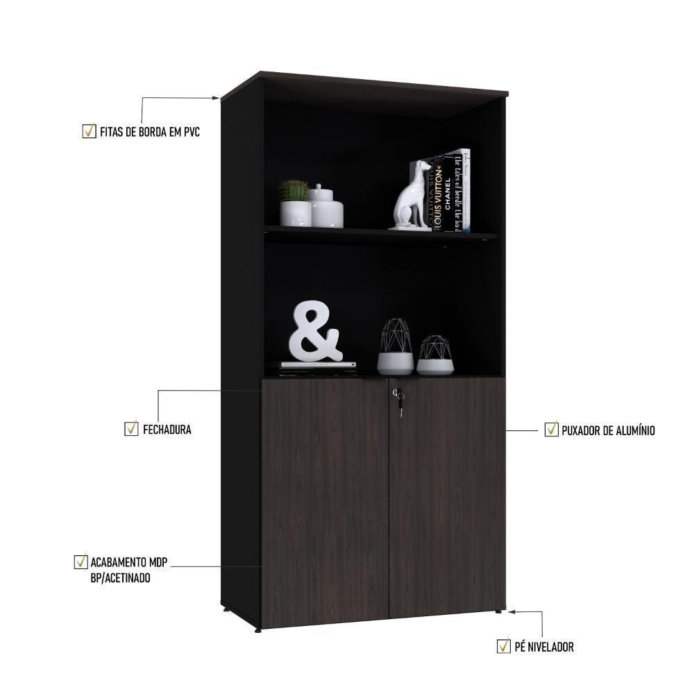 Armário Alto Estante Com 02 Portas 161,5x80x42cm Wlae80 Preto Tx Com terracota - 3