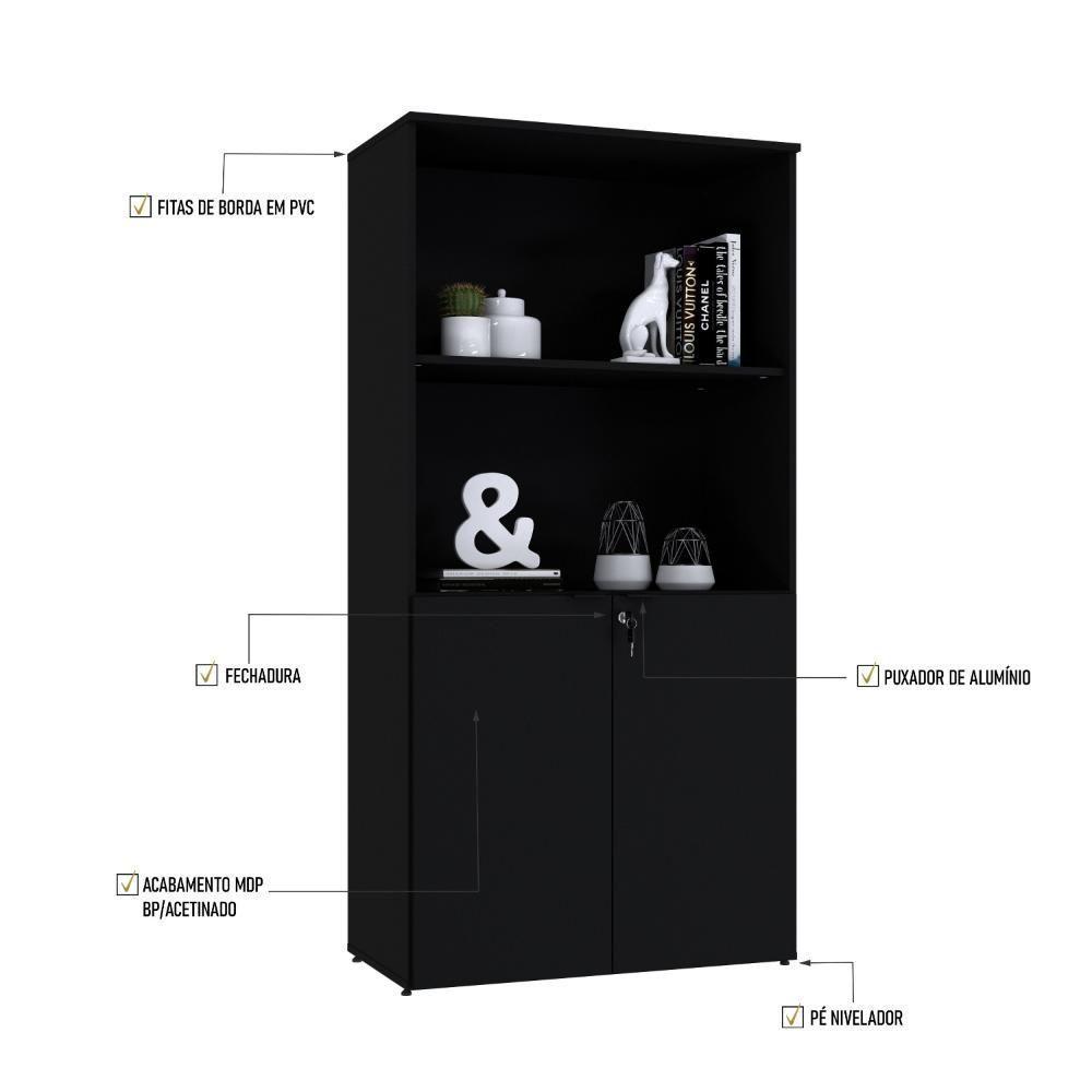 Armário Alto Estante Com 02 Portas 161,5x80x42cm Wlae80 Preto ônix - 3