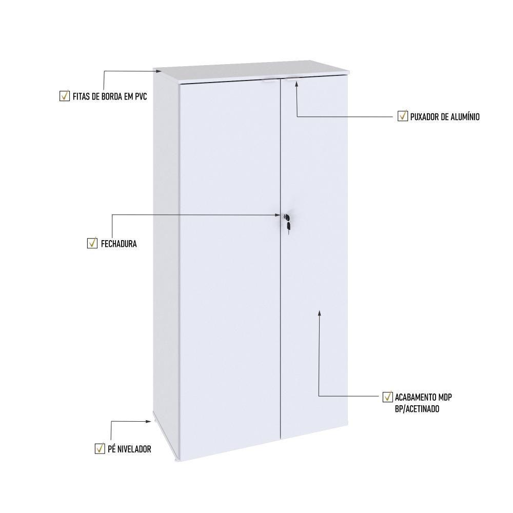 Armário Alto Fechado Com 02 Portas 161,5x80x42cm Wlaf80 Branco Chess - 3