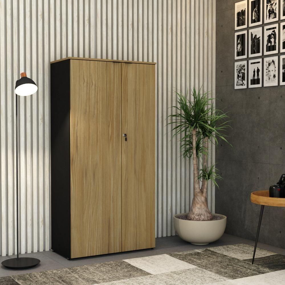 Armário Alto Fechado Com 02 Portas 161,5x80x42cm Wlaf80 Preto Tx Com vermont Oak - 2