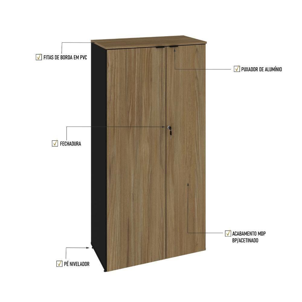 Armário Alto Fechado Com 02 Portas 161,5x80x42cm Wlaf80 Preto Tx Com vermont Oak - 3